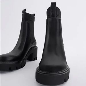 ZARA SOCK STYLE HEELED ANKLE BOOTS WITH LUG SOLES